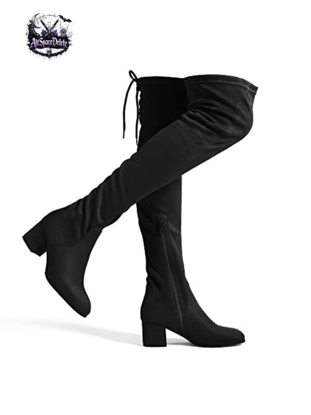 Over The Knee Thigh High Boots Suede Round Toe Block Heel with Shoelace